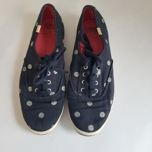 Kate Spade Keds Blue Canvas Shoe With Silver Dots